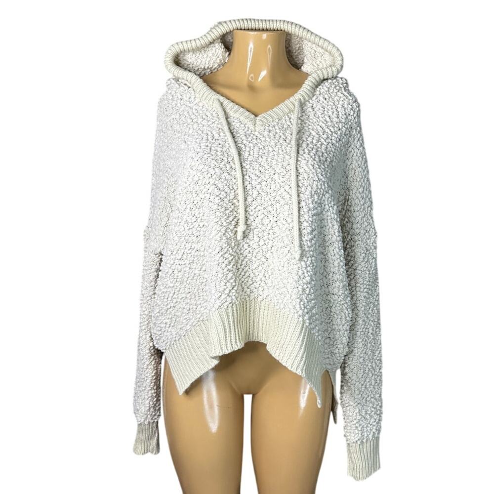 POL Step Hem Hooded Sweater Alpaca Textured Beige Size Large